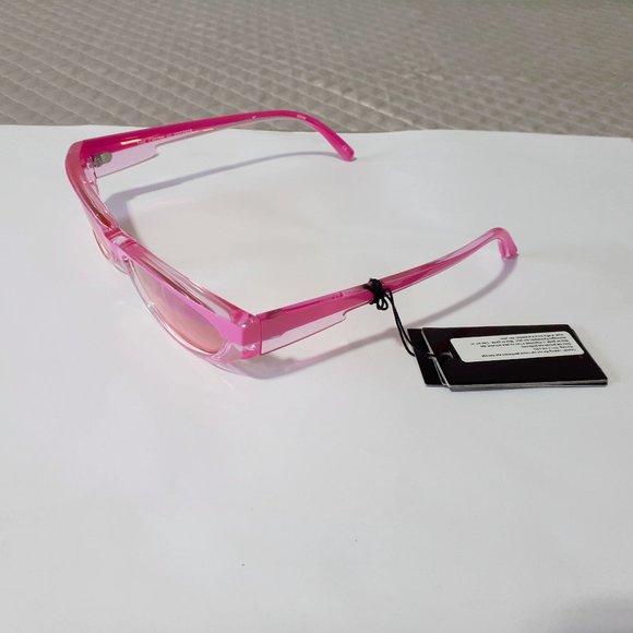 EUC Adam Selman x Le Specs The Crush pink mirror splice lens sunglasses - Picture 10 of 12